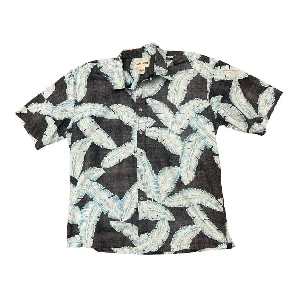 Cooke Street Honolulu Men's XL Short Sleeve Aloha Shirt Black Blue Tropical EUC